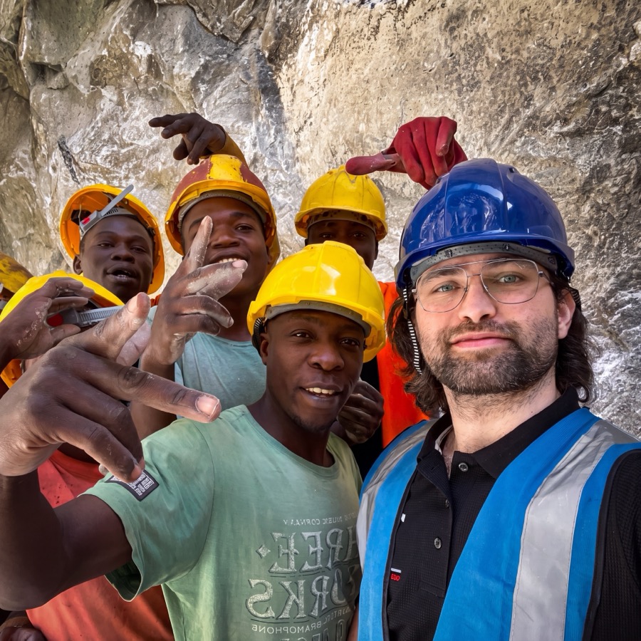 Lambert Vissot with the mining crew at the rock face